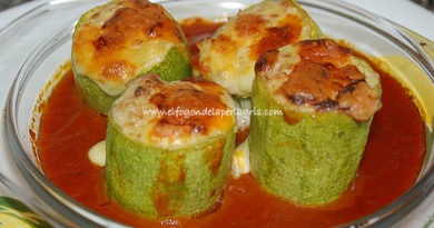 Calabacín relleno de pollo y bechamel