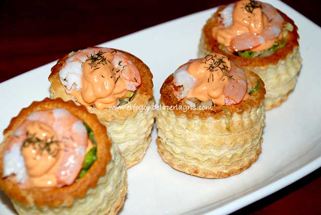 Canastillas rellenas langostinos