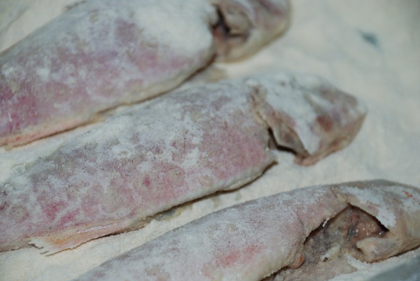 Pasar por harina los salmonetes. Pasar por harina los salmonetes.