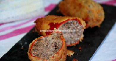 Pimientos del piquillo rellenos de morcilla de Burgos.